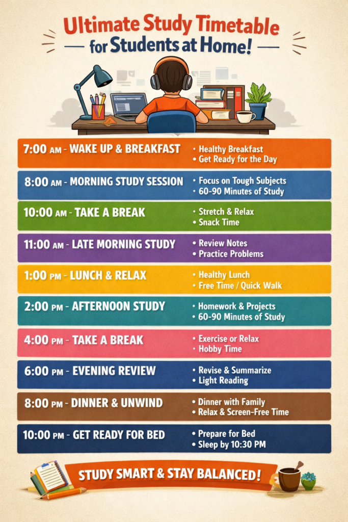 Study Timetable for Students at Home